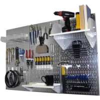 Pegboard Organizer Wall Control 4 ft. Metal Pegboard Standard Tool Storage Kit with Galvanized Toolboard and White Accessories