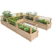 Premium Cedar Raised Garden Bed with Fence System, Made in the USA from North American Cedar, 8' x 12' x 16.5" U-shaped bed
