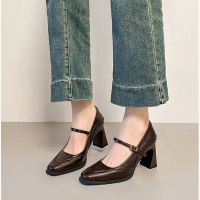 Giày JINxCHOY SHOES bộ sưu tập mùa xuân mới, giày cao gót da thật phong cách Mary Jane, thiết kế san