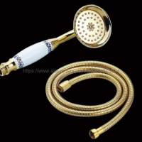 Handheld Shower Head Telephone Brass &amp; Ceramics Handheld Gold Brass Shower Head Hose Set Nsx010