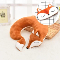 Cute Fox U Shape Neck Pillow Animal Cotton Plush Travel Car Home Pillow Health Care with Eye Mask Nap Animal Pillow Almohada