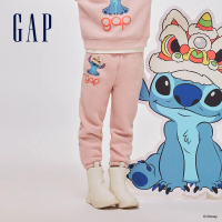 【GAP】女幼童裝 Gap x 史迪奇聯名 Logo印花刷毛束口鬆緊褲-粉色(888234)