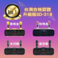 SDRD SD318雙人合唱KTV 重低音無線麥克風 露營 會議主持藍芽音響(附防噴套+快充頭+USB小精靈舞台燈)