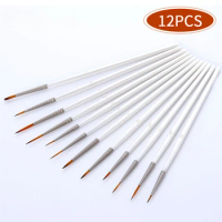 12Pcs Small Detail Paint Brushes Pearl White Barrel Hook Line for Model Painting Acrylic, Gouache, Oil,Tempera and Face Painting