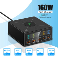 NEW 160W USB Charging Station Wireless Charging 100W 65W PD PPS GaN Charger Quick Charger For Laptop Tablet iPhone Samsung