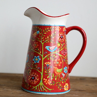 復古手繪陶瓷花瓶餐桌插鮮花瓶干花罐冷水壺涼開水茶壺擺件