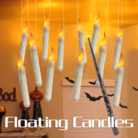 LED Flamelesss Candles with Magic Remote Floating Taper Candles for Halloween Church Wedding Birthday Party Window Candle Decor