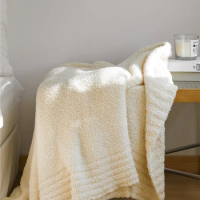 Solid Color Fuzzy Downy Knitted Throw Blanket Air Conditioning Room Sofa Bed Breathable Stripe Hairy Microfiber Quilt Blankets