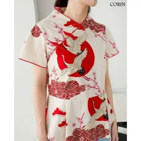 Evercloth Corin Atasan Cheongsam Baju Qipao Blouse Imlek Wanita Atasan Wanita Blouse Batik Perempuan