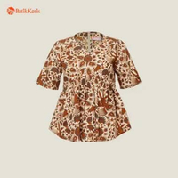 Batik Keris Blouse Wanita leher V Lengan Pendek Motif Keris Cendrawasih S Coklat