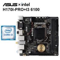 LGA 1151 Motherboard Set ASUS H170I-PRO+i3 6100 CPU Intel H170 USB3.0 Mini-ITX M.2 SATA3 support The sixth gen Core i7/i5/i3 cpu