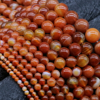 紅瑪瑙散珠 天然紅條紋瑪瑙圓珠diy串珠天然石飾品配件半成品材料