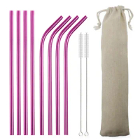 Metal Straw Set Reusable Straw 304 Stainless Steel Drinking Straw with Brush Color Eco-Friendly Pink Straw Party Bar Accessory