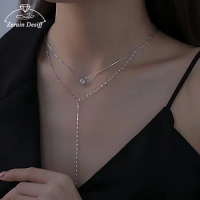 Titanium Steel Beauty Tears Flash Zircon Tassel Pure Desire Double Girlfriends Necklace Long Layered Pendent