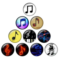 24pcs/lot Musical Note Round Glass Cabochons 10/12/14/16/18/20/25mm DIY Jewelry Making Findings &amp; Components H193