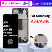 Super AMOLED A34 Display for Samsung A34 5G LCD SM-A346B A346U A346E Display Touch Screen Digitizer Assembly Repair Parts