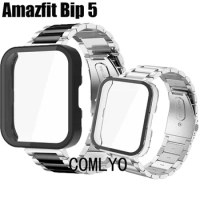 For Amazfit Bip 5 Case Protective Cover Bumper bip5 Strap Metal Stainless Steel Adjustable Band Bracelet Luxurious Belt