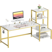 GreenForest Computer Desk with Storage Printer Shelf, 67 inch Home Office Vanity Desk with Movable Monitor Stand