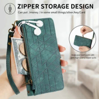POCO M6 PRO 4G / 5G Geometry Zipper PU Leather Case Luxury Wallet Book Flip Magnet Cover For XIAOMI POCO M6 PRO M6PRO Phone Bags