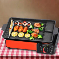 BBQ Grill Pan Non-Stick Smokeless Charcoal Grill Plate for Butane Gas Stove Party Picnic Terrace Beach Barbecue Tray Grill Pan