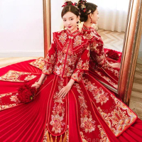 Red Bride Wedding Dresses Toast Chinese Style for Women Hanfu Costume Traditional Plus Size Cheongsam 4xl 5xl 6xl