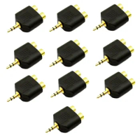 Lots 10pcs Banggood Golden Plate 3.5mm Audio Male to 2 Port RCA Female Y Splitter AV Video Cable Plug Adapter