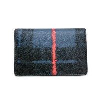 【COACH】時尚手繪風格紋對開式短夾卡片夾 黑+藍色