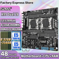 SZMZ X99 Dual Z8 Motherboard Socket LGA 2011-3 Set with 2 Pcs Xeon E5 2699 V4 CPU+8*32GB=256GB DDR4 2400MHZ ECC REG RAM X99 Kit