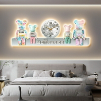 新款#時鐘裝飾畫# 暴力熊客廳裝飾畫時鐘 led燈畫 臥室床頭掛畫鐘錶畫 kaws沙發背景牆壁畫