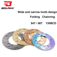 BOLANY 130 BCD Folding Bike Chainwheel Positive Negative Tooth 54T 56T Aluminum Alloy CNC Plating Chainring Bicycle Parts