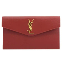 YSL 565739 UPTOWN 粒紋小牛皮信封造型大手拿包.紅