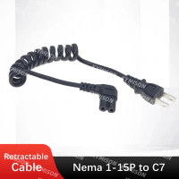 US Nema 1-15P Universa 2PIN Plug to IEC320 C7 Female AC Short Portable Cord PU Spring Strech Retract
