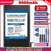 LOSONCOER 6900mAh Tablet Battery For iPad Mini 2 3 6471mAh Mini2 Mini3 A1512 A1489 A1490 A1491 A1599 Tablet Battery With Tools