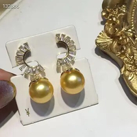 gorgeous 10-11mm south sea round gold pearl dangle earring 925s gold earrings earrings for women 925 sterling silver