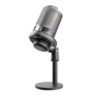 USB Gaming Condenser Microphone Computer Recording Microphone RGB Lighting Capacitor Microphone Black
