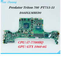 DA0ZGLMBED0 NBQ2K110027 MainBoard For Acer Predator Triton 700 PT715-51 laptop motherboard With i7-7700HQ CPU GTX 1060 6G GPU