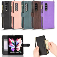 Luxury Zipper Wallet Flip Multi-card slot Leather Case For Samsung Galaxy Z Fold 3 5G Fold3 Magnetic Card Phone Bags Cover
