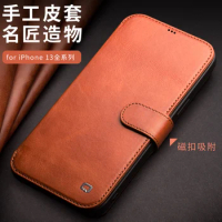 Real Genuine Wallet Leather Case For Apple iPhone 13 Pro Max Mini Vintage Business Flip Cover Magnetic Card Pocket Sierra Blue