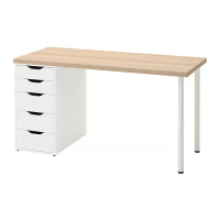 LAGKAPTEN/ALEX 書桌/工作桌, 染白橡木紋/白色, 140x60 公分