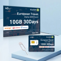 KiwiSIM Prepaid Europe SIM Card - 10GB 30Days, 5G/4G Coverage in 50 Countries, Compatible with Phone