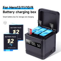 Gopro Hero 12/11/10/9 Battery with LCD Display Multifuntional Smart Gopro Battery Charging Box/Case for Gopro Hero 12 11 10 9