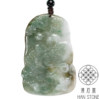 【漢石齋】天然翡翠A貨 孔雀玉佩吊墜 飄花種帶紅翡(43*65*5mm)