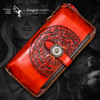 ★Cangji handmade wallet men's long leather zipper wallet women's cow leather wallet handbag cloth Purse Wallet