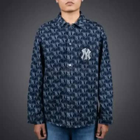 MLB CLASSIC NEW YORK YANKEES MONOGRAM JACQUARD NAVY DENIM JACKET XS