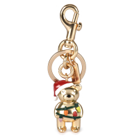COACH 聖誕節限定款立體泰迪熊造型雙扣環鑰匙圈-金色