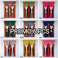 Promo 6 Pcs Gorden Tirai Jendela Pendek Katun Polos Embose Tali Pita Curtain 100x150