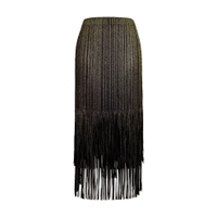 6092 One Size (45-75kg) Double Layer Tassel Gold Trim Midi Women Spring Versatile Stretch Pleated Sk