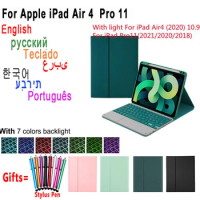 Pen slot Touch Bluetooth Keyboard protective Cover for iPad Pro 11 inch 2021 2020 2018 Air4 Air5 Russian Spanish Arabic Keyboard