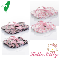 【SANRIO 三麗鷗】Hello Kitty 15~24cm小碎花輕量休閒親子夾腳拖鞋(粉&amp;黑色)