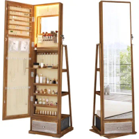 Jewelry Cabinet with Light Storage: 360° Swivel Jewelry Storage with Full-Length Mirror - Standing Lockable Jewelry Armoire